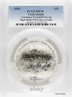 2020 Cook Islands $25 Carstensz Pyramid 5oz Silver High Relief PCGS MS70 FDI