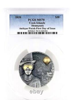 2020 Cook Islands 3oz Antiqued Silver Steampunk High Relief $20