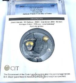 2020 Cook Islands 3oz Antiqued Silver Steampunk High Relief $20