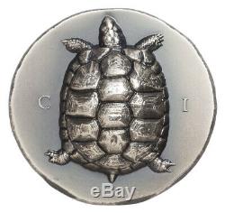 2020 Cook Islands $5 1 oz Silver Tortoise Ultra High Relief Antiqued Coin GEM BU
