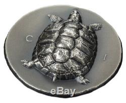 2020 Cook Islands $5 1 oz Silver Tortoise Ultra High Relief Antiqued Coin GEM BU