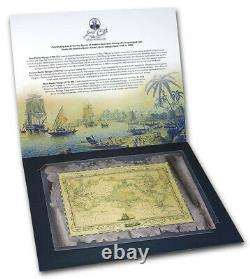 2020 Cook Islands $5 Captain Cook's Discoveries Map Foil. 999 Silver