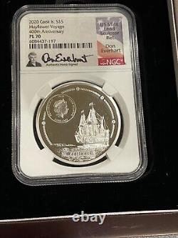 2020 Cook Islands $5 Mayflower Voyage Proof Silver Coin NGC PL70 Don Everhart