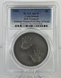 2020 Cook Islands $5 Still Trapped PCGS MS70 Antiqued FDOI Coin