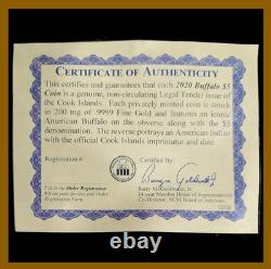 2020 Cook Islands Indian Buffalo $5.9999 Fine Gold Coin Pure Gold