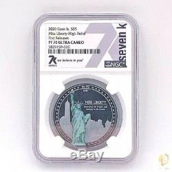 2020 Cook Islands MISS LIBERTY PF70 1oz Silver Proof Coin withMiles Standish sig