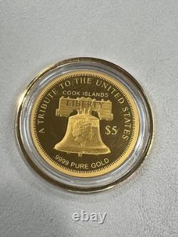 2020 Cook Islands Statue of Liberty. 9999 Pure Gold $5 Coin E99