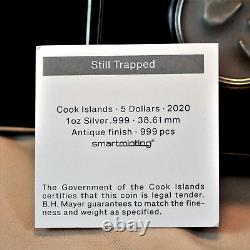 2020 Cook Islands Still Trapped 1 oz. 999 Silver $5 Coin Antique Finish COA/Box