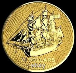2020 Gold 1/10 oz Cook Islands $10 Dollar HMS Bounty Ship Coin Brilliant UNC+