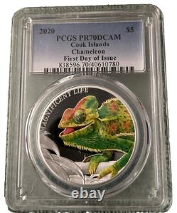 2020 Magnificent Life Chameleon 1oz Silver PCGS PR70 DCAM Box&COA, Cook Islands
