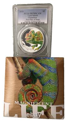 2020 Magnificent Life Chameleon 1oz Silver PCGS PR70 DCAM Box&COA, Cook Islands