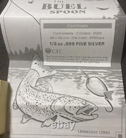 2020 one half oz silver coin(LURE) THE BUEL SPOON. $2 IN THE COOK ISLANDS