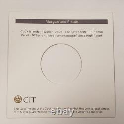2021 $1 Cook Islands 1 oz. 999 Silver Gilded Proof Morgan & Peace COA Q3913
