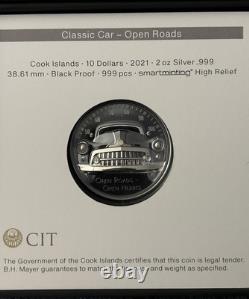 2021 $10 Classic Car Open Roads, Mintage. 999 Coins, Cook Islands, 2oz Silver