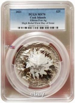 2021 $25 Cook Islands 7 Summit MOUNT ELBRUS PCGS MS70 FDOI 5 Oz Silver Coin