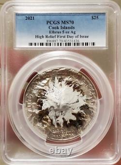 2021 $25 Cook Islands 7 Summit MOUNT ELBRUS PCGS MS70 FDOI 5 Oz Silver Coin