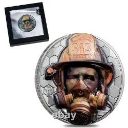2021 3 oz Proof Silver Real Heroes Firefighter Cook Islands Coin. 999 Fine