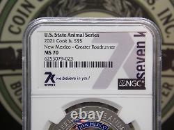 2021 $5 Cook Island 7K Metals U. S. Animals New Mexico ROADRUNNER NGC MS70 #023