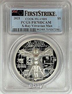 2021 $5 Cook Islands 1oz Silver Proof X-Ray Vitruvian Man PCGS PR70 First Strike