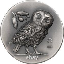 2021 $5 Cook Islands, ATHENA'S OWL 1oz 999 Silver Coin withBox&COA