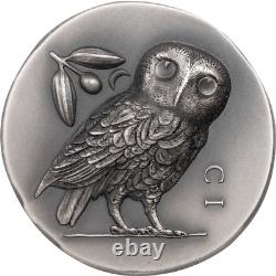 2021 $5 Cook Islands, ATHENA'S OWL 1oz 999 Silver Coin withWindowed Box & COA