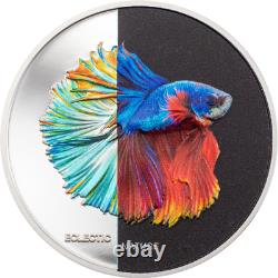 2021 $5 Cook Islands, ECLECTIC FIGHTING FISH 1oz 999 Silver Coin with Box & COA