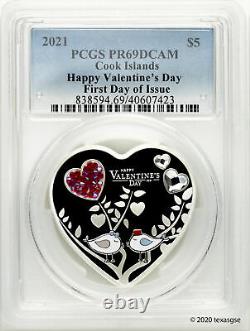2021 $5 Cook Islands Happy Valentine's Day 20g Silver Proof Coin PCGS PR69 FDI