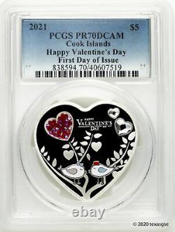 2021 $5 Cook Islands Happy Valentine's Day 20g Silver Proof Coin PCGS PR70 FDI