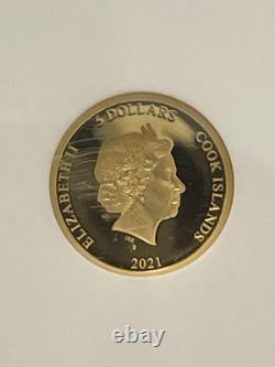 2021 $5 Cook Islands NGC PF70 Proof Cameo 1/2g. 999 Gold Pennsylvania Grouse
