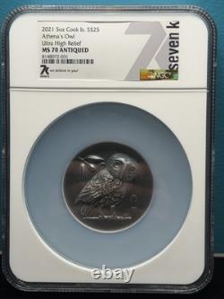2021 5oz Cook Islands $25 Athena's Owl Ultra High Relief MS70 Only 555 Minted