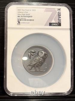 2021 5oz Cook Islands $25 Athena's Owl Ultra High Relief MS70 Only 555 Minted