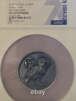 2021 5oz Cook Islands $25 Athena's Owl Ultra High Relief MS70 Only 555 Minted
