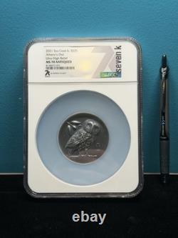 2021 5oz Cook Islands $25 Athena's Owl Ultra High Relief MS70 Only 555 Minted
