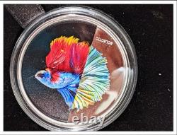 2021 CIT Cook Islands Eclectic Nature Fighting Fish. 999 1 oz. Silver $5 Coin