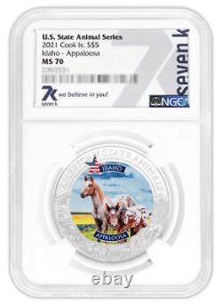 2021 COOK ISLANDS IDAHO APPALOOSA Horse NGC MS70 AMERICAN STATE ANIMALS 1 OZ SIL