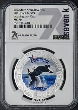 2021 Cook Island Silver $5 US State Animal Series Orca NGC 7K MS70? COINGIANTS