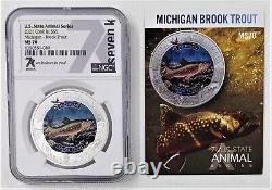 2021 Cook Island US State Animal Series MI Brook Trout 1oz Silver NGC MS 70 C4