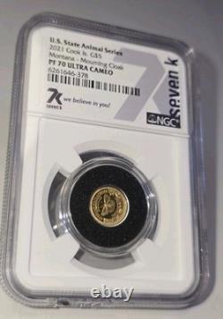 2021 Cook Islands 1/2 Gram Gold Montana Mourning Cloak Pf70 Cracked Case