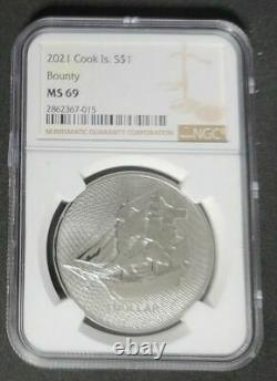 2021 Cook Islands 1 Oz $1 Bounty High Seas Ngc Ms69.999 Silver Coin