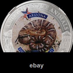 2021 Cook Islands 1 oz Silver $5 U. S. State Animal Arizona Rattlesnake NGC MS70
