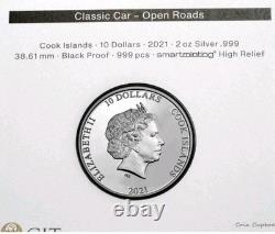 2021 Cook Islands $10 2-oz Silver Classic Car Ultra High Relief Black Proof
