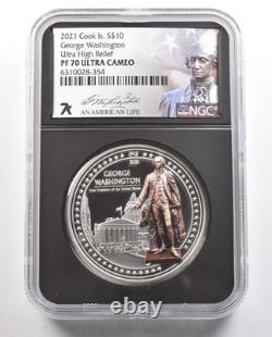 2021 Cook Islands $10 Silver George Washington Ultra High Relief PF70 NGC 6506