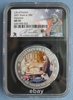 2021 Cook Islands $2 Benjamin Franklin Diplomat NGC MS 70 1/2 oz Silver 7K