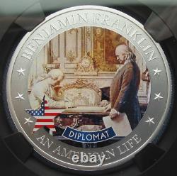 2021 Cook Islands $2 Benjamin Franklin Diplomat NGC MS 70 1/2 oz Silver 7K