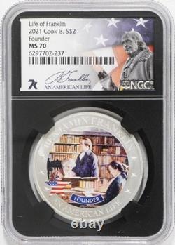 2021 Cook Islands $2 Life of Franklin Founder Coin NGC MS-70