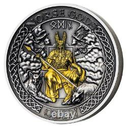 2021 Cook Islands 2 Ounce Norse Gods Odin High Relief Gold Plated Silver Coin