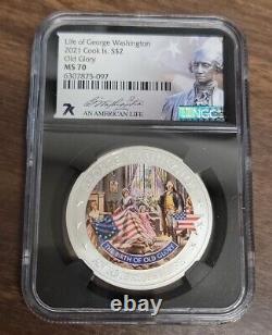 2021 Cook Islands $2 Silver Coin NGC MS70 Life of Washington Old Glory