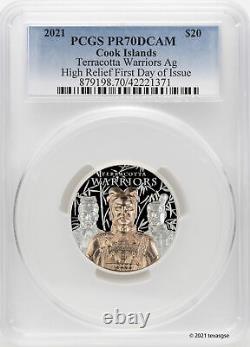 2021 Cook Islands $20 Terracotta Warriors 3oz Ultra HR Silver Coin PCGS PR70 FDI