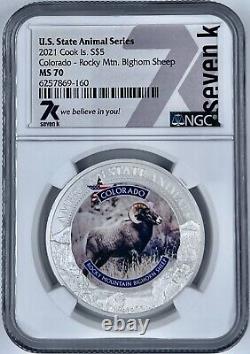 2021 Cook Islands $5 Colorado Rocky Mountain Bighorn Sheep Coin NGC MS 70 999
