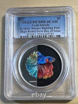 2021 Cook Islands $5 Colorized Fighting Fish Silver Proof PR70DCAM by PCGS